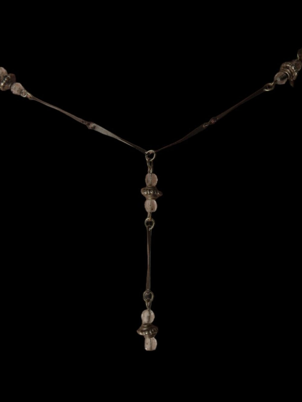 Vintage Silver Y-Drop Lariat Necklace Clear Crystal Bead Accent Boho